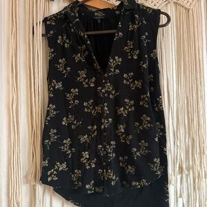 Lucky Brand Black Floral Sleeveless Blouse